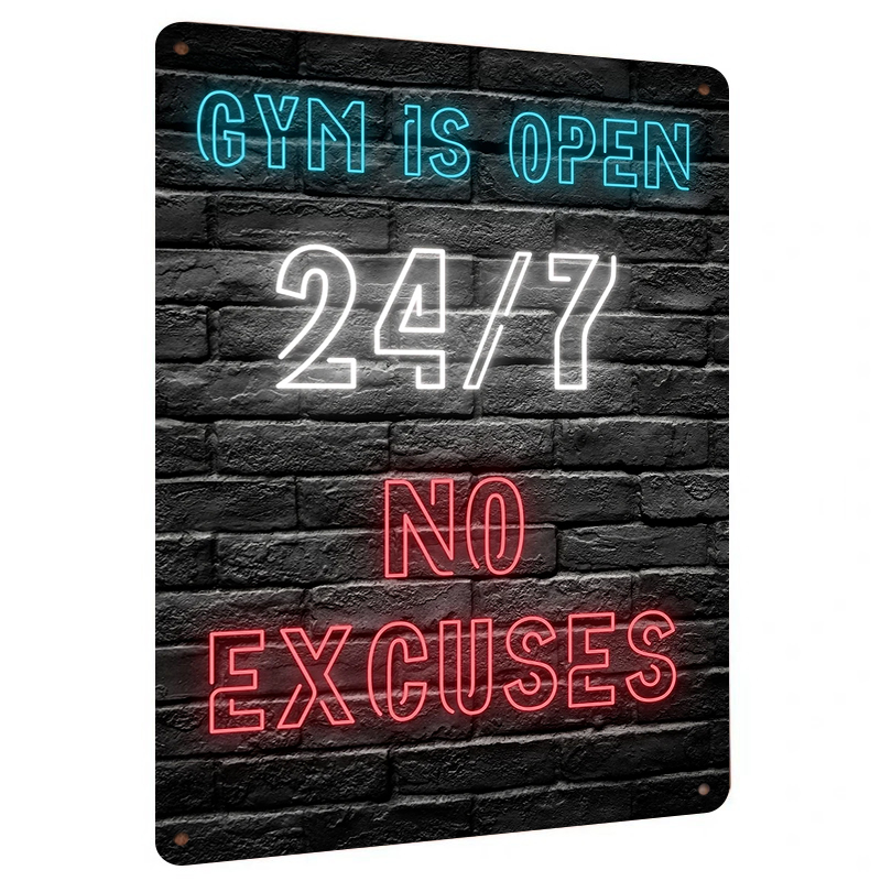 Home Gym Quotes - Gym 24-7 Open Neon Effect Metal