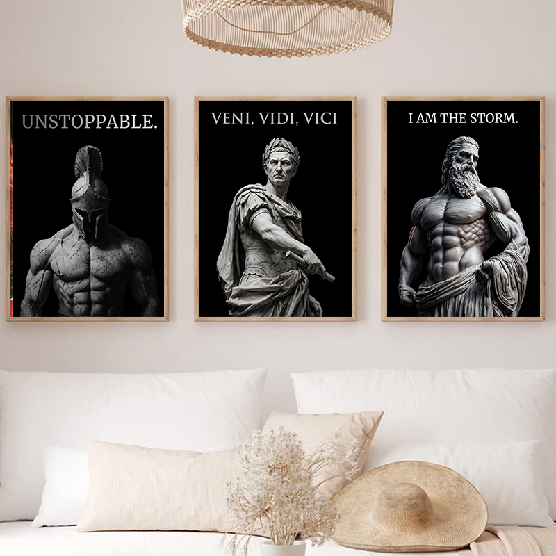 Home Gym Quotes - Griekse Romeinse Strijder Motiverende Quote Wandkunst