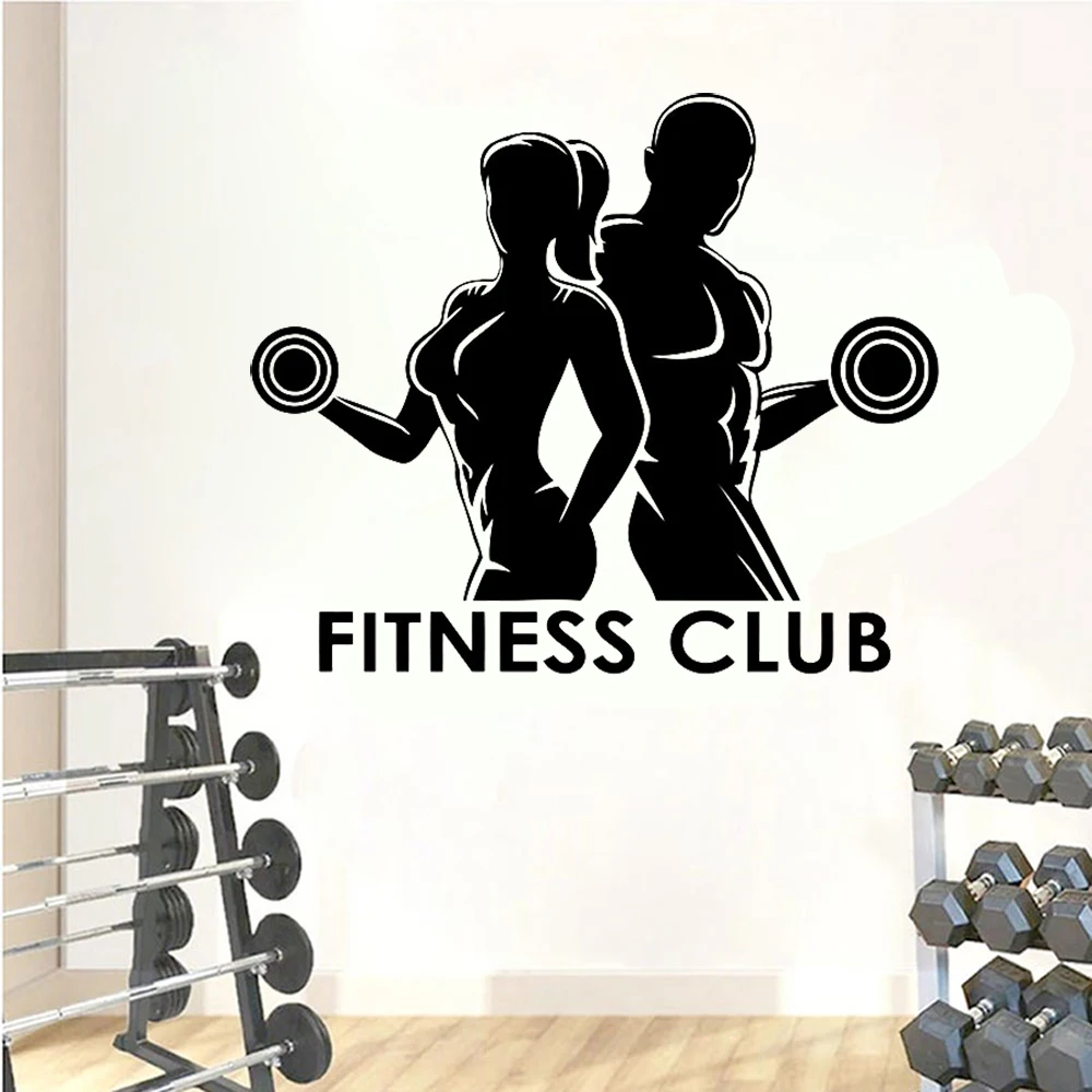 Home Gym On Wall - Man Vrouw Gym Muurstickers Fitness Club