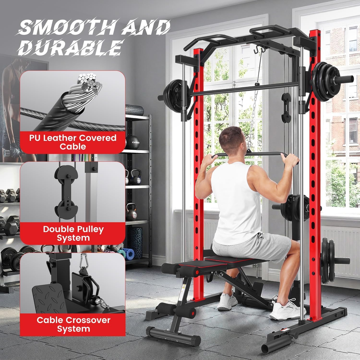 Alles-in-één Smith Machine Pow - Home Gym Lat Pulldown Machine recensie en prijs